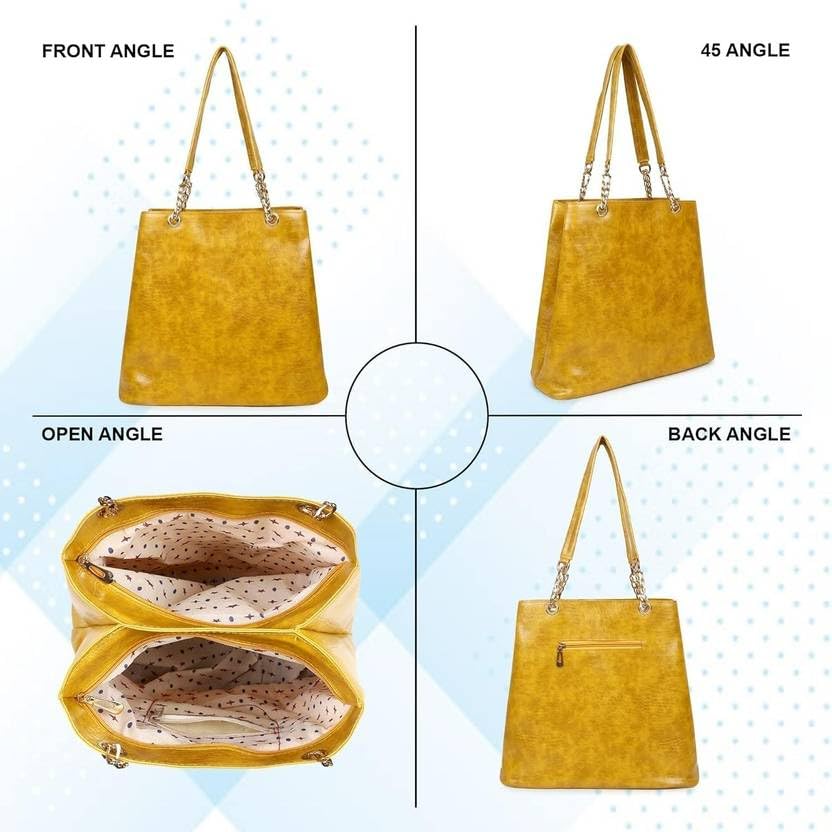 Image of Women's Structured Handbag | Premium Croc-Texture Tote Bag with Chain Handle | Stylish Office & Daily Use Ladies Shoulder Bag