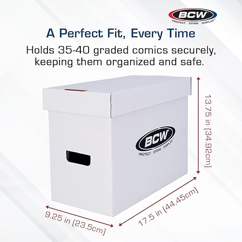 Miniatura 3 de BCW Caja de almacenamiento de cómics graduada, paquete de 5, papel corrugado blanco duradero, compatible con CGC Comics, capacidad para cómics de 35