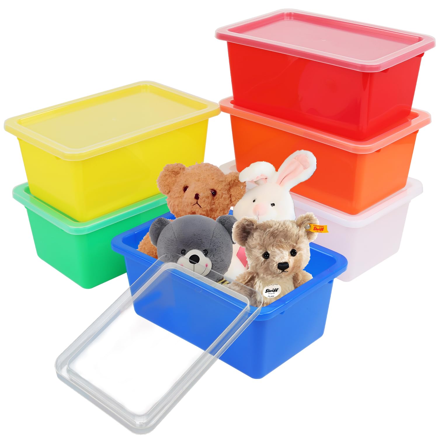 Plastic storage bins with lids, 6 Pack Stackable storage containers,5 Qt Clear storage organizer Small cubby storage,Stackable Cubby Containers (11.8x7.87x4.9") (Colorful)