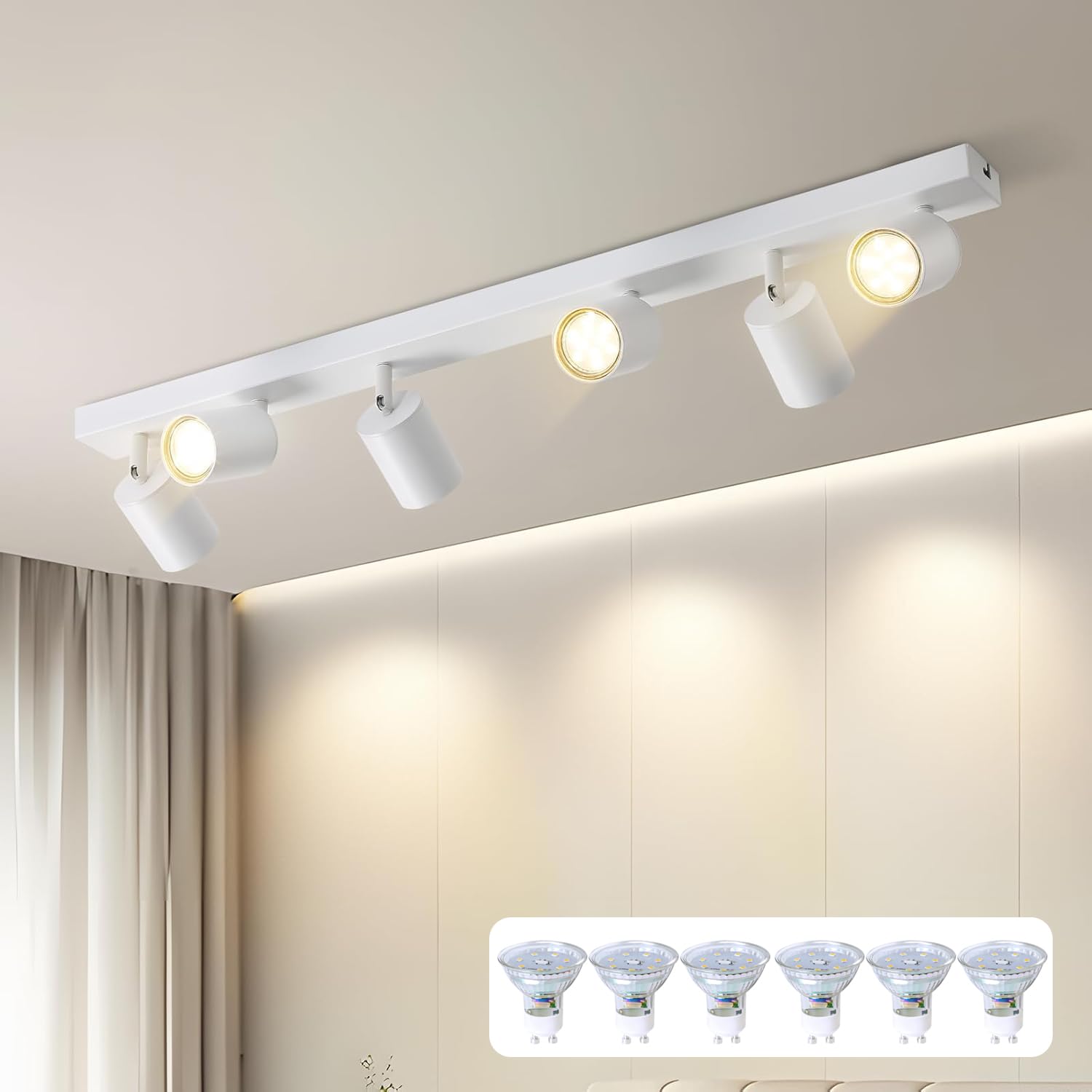 Homefire LED Deckenlampe 6 Flammig Deckenstrahler - 350° Schwenkbar Strahler GU10 Deckenleuchte Weiß flurlampe Spots Innen Deckenspot für Wohnzimmer Küche Schlafzimmer Ohne Leuchtmittel