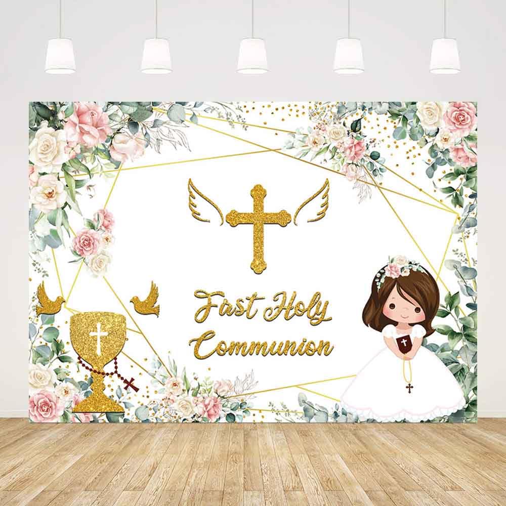 Fondo Fotografico Boho Per Battesimo E Prima Comunione – 2.1 X 1.5m, Tessuto In Poliestere, Personalizzabile, Con Scritta "Dio Benedica" - 2