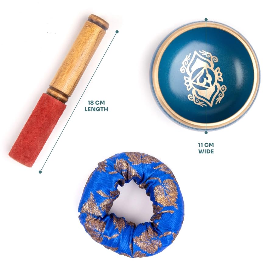 Chakra Singing Bowls with Wooden Striker & Cushion Gift Box Set, Third Eye Chakra, 8cm - Image 3