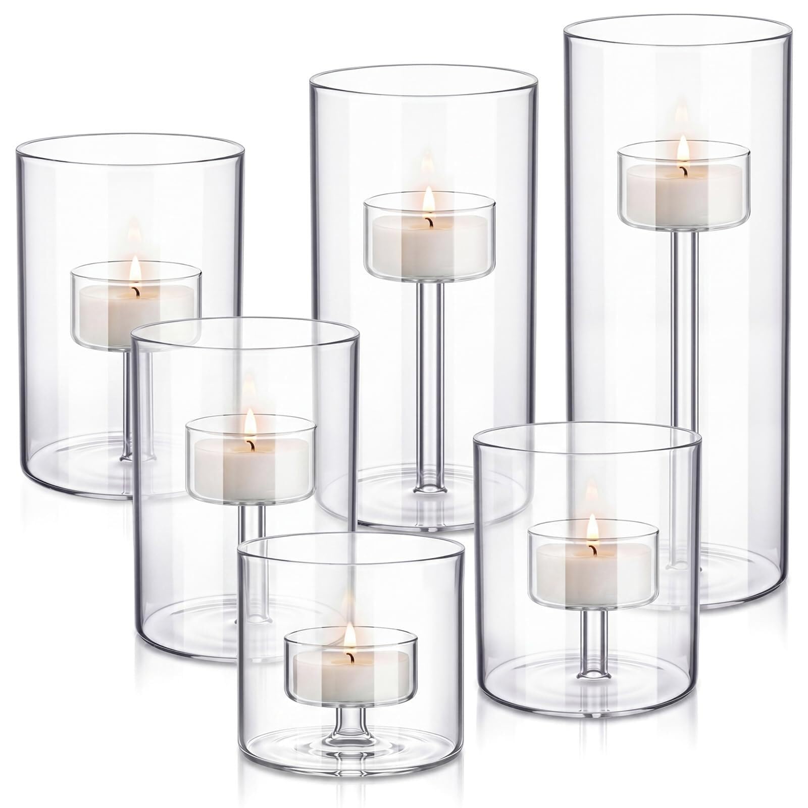 Vase cylindrique transparent en lot de 3 bougeoirs pour centre de table de mariage chic
