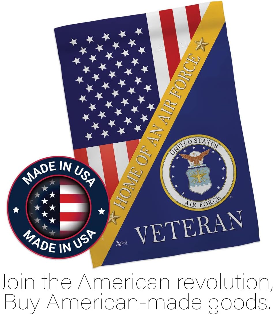 Home of Air Force Garden Flag - Set Wall Hanger Armed Forces USAF United State American Military Veteran Retire Official - House Decoration Banner Small Yard Gift Double-Sided Made in USA 13 X 18.5