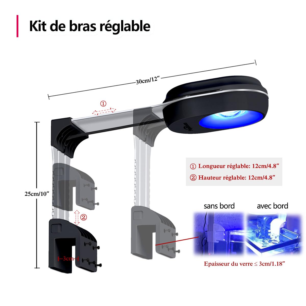 PopBloom RL60 WiFi Rampe LED Aquarium Eau de Mer 60W, APP Programme lampe aquarium eau de mer à Spectre Complet pour Aquarium de Corail recifal, L'APP supporte le français (Noir)