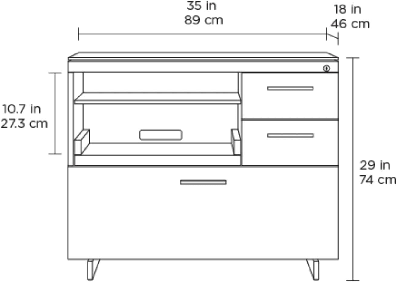 BDI Furniture Sequel 20 6117-35'' Locking Lateral 3-Drawer File Cabinet with Letter or Legal-Size File Drawer, 2 Drawers, Printer Tray, Adjustable Shelf, Natural Walnut, Satin Nickel