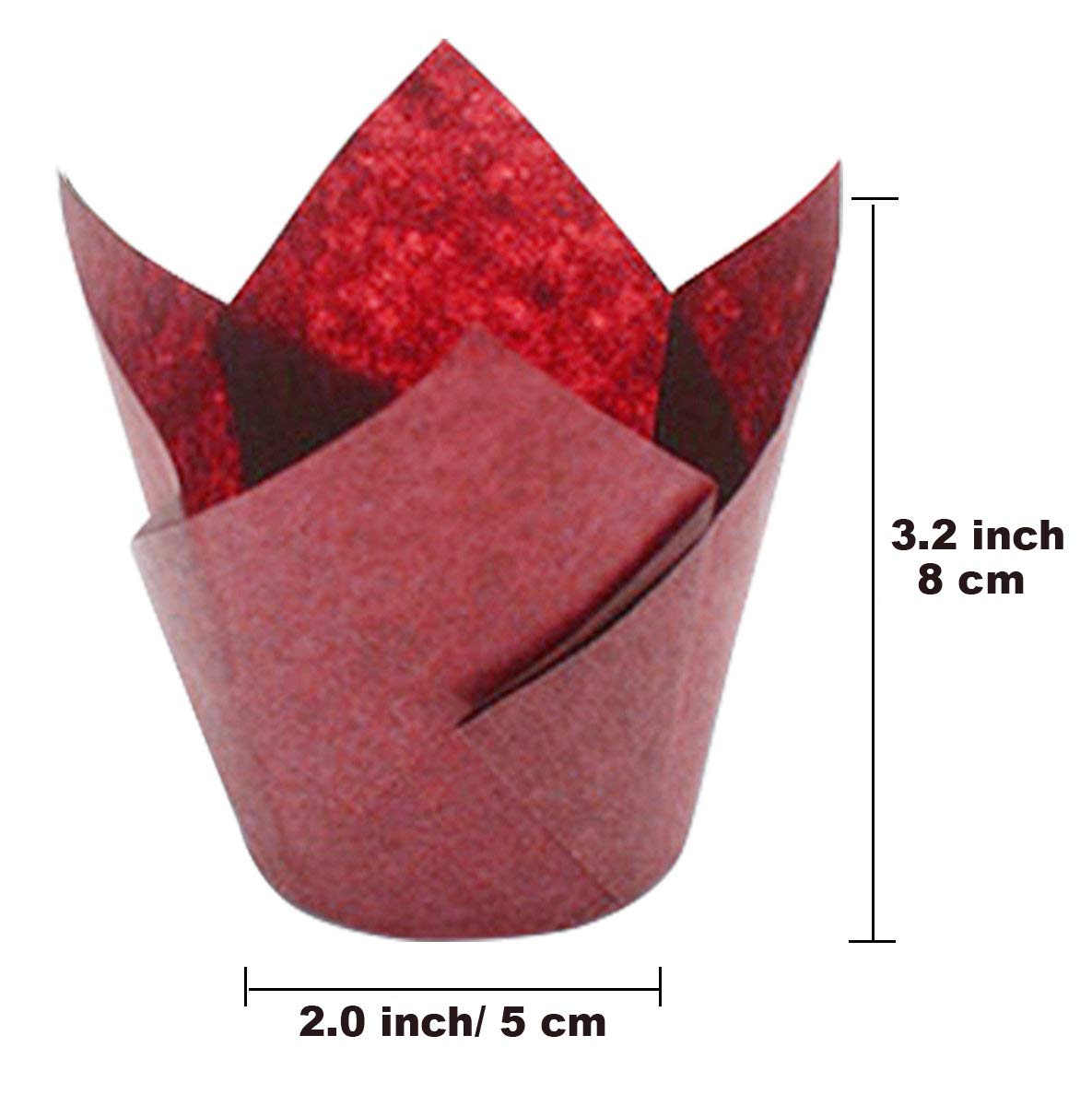 180 tazas de papel para magdalenas, diseño de tulipán, en 3 colores, color blanco, natural y marrón