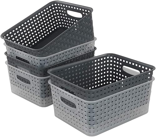 AnnkkyUS Paquete de 6 cestas pequeñas de tejido, contenedores de almacenamiento de plástico