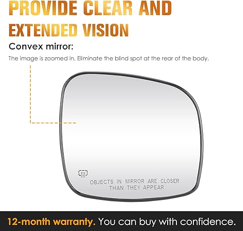 Miniatura 5 de Espejo calefactable del lado derecho del pasajero para Chrysler para Town & Country 2008-16, Dodge Grand Caravan 08-2020, RAM CV 2012-2015,