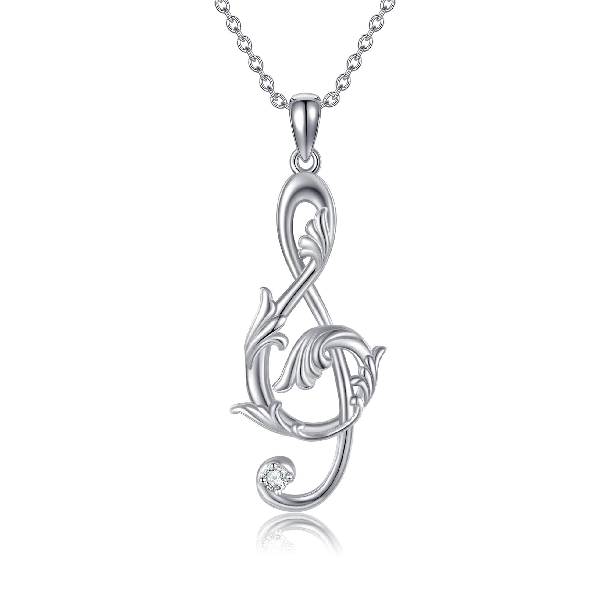 Collar de notas musicales de plata de ley 925 con circonitas cúbicas, colgante para mujer, joyas musicales para mujeres, Plata esterlina