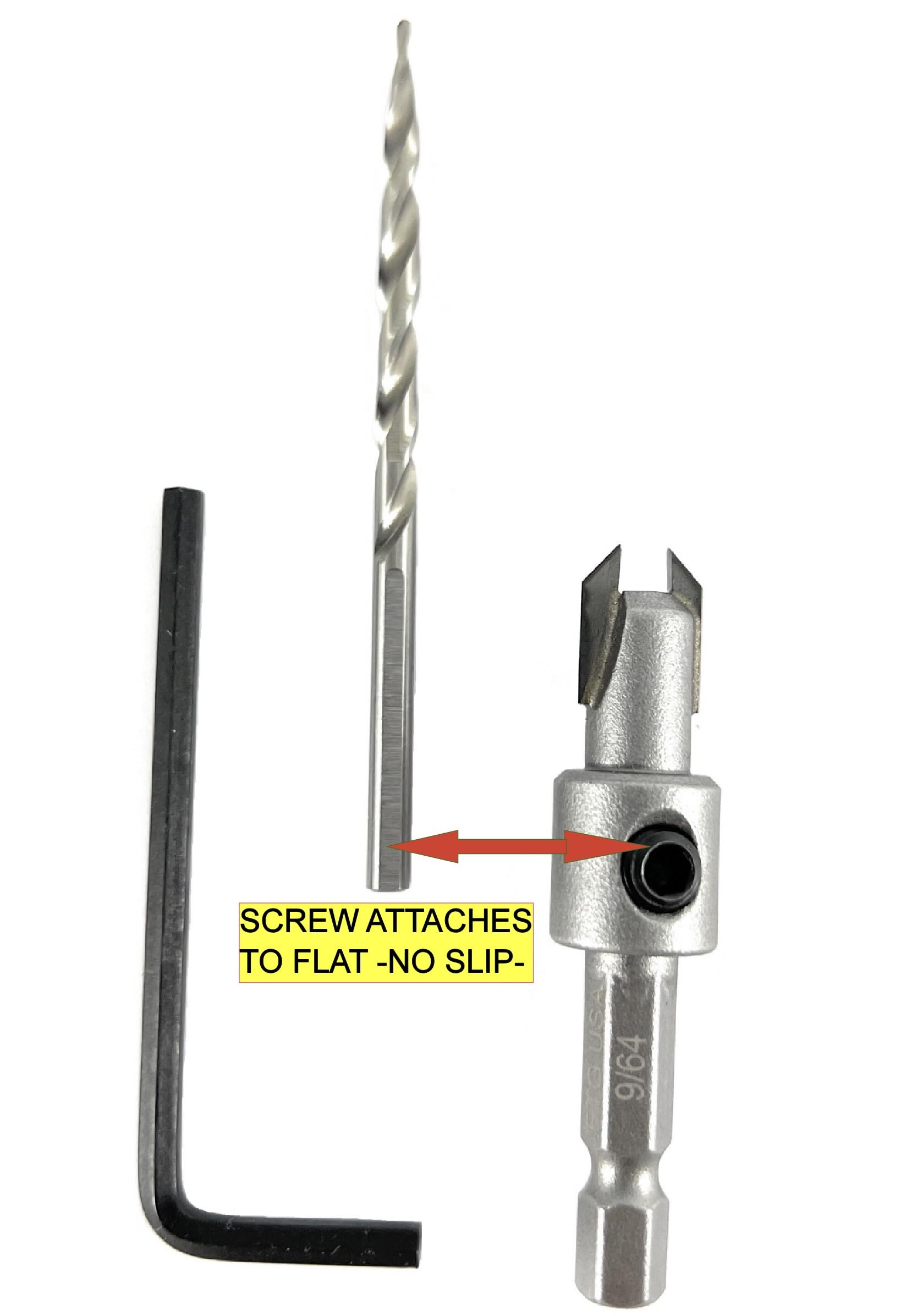 FTG USA 6-Piece #4 (7/64) Tapered Countersink Replacement Drill Bits - HSS M2 Hex Shank