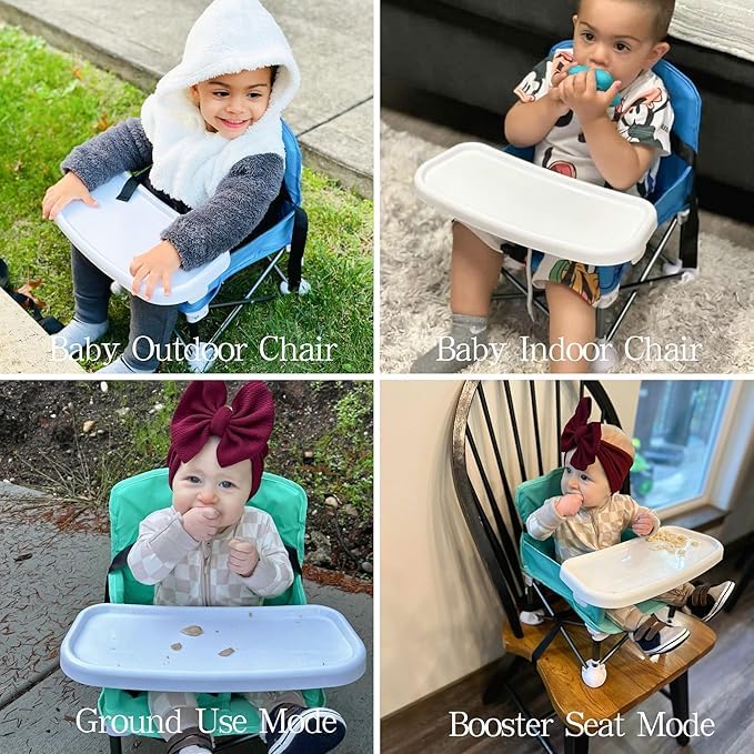 Anadi Baby Travel Booster Seat - Toddler Foldable Camping Chair, Compact Portable Baby Seat with Removable Dining Tray for Boys Girls (Pink) - Image 9 thumbnail