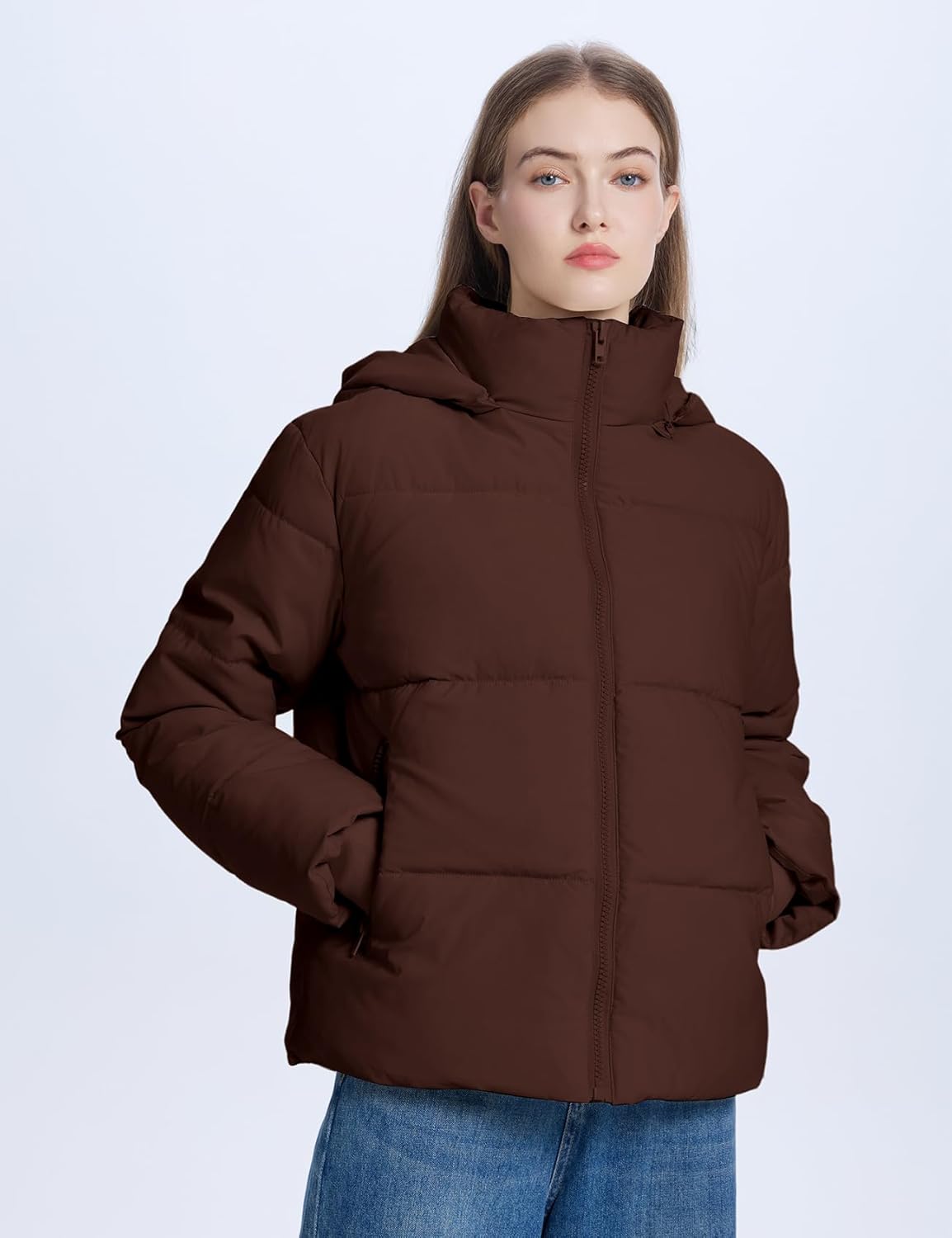 Wyeysyt Womens Cropped Puffer Jacket Warm Winter Quilted Jacket with Removable Hood Short Padded Coat - Image 5