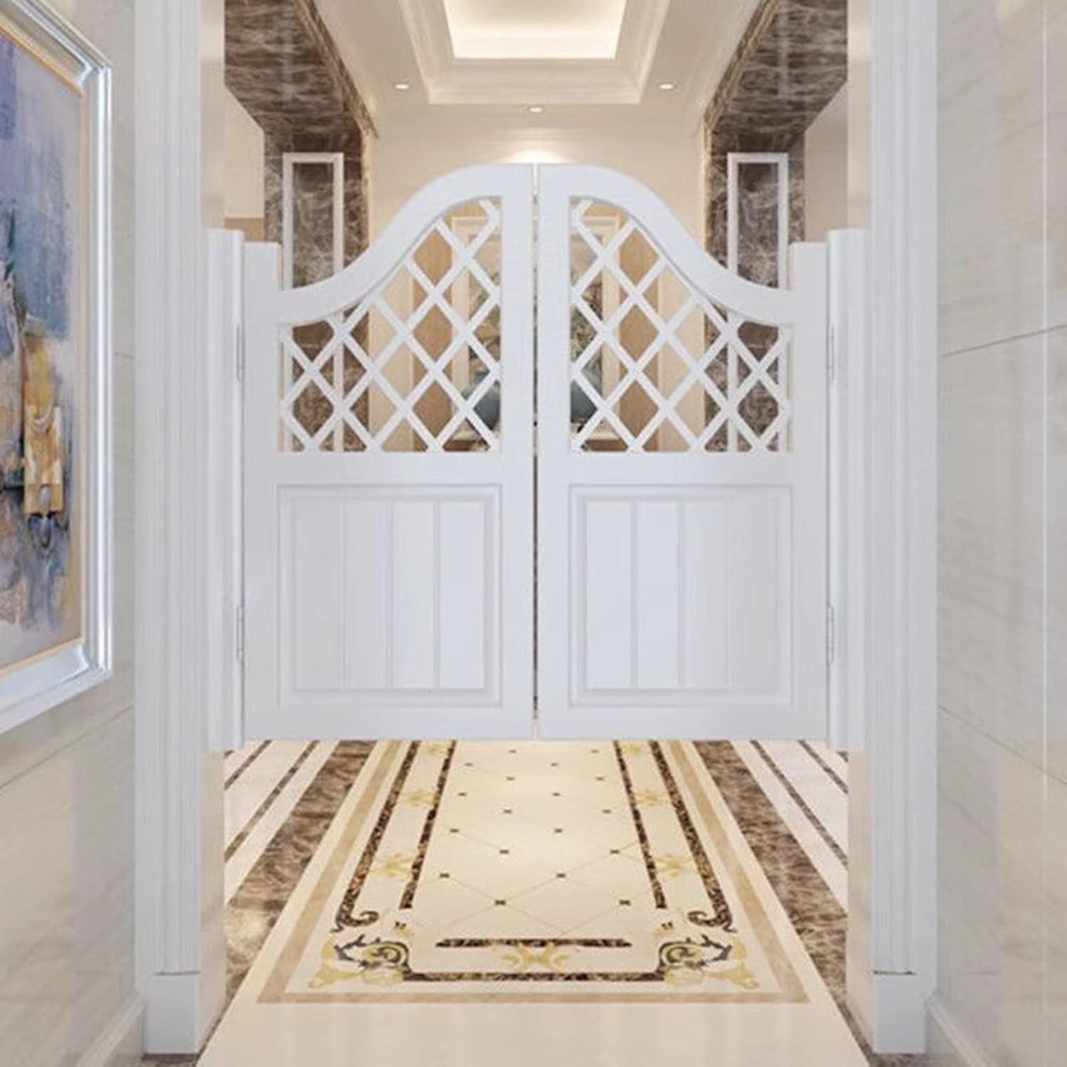 24 28 30 32 36 40 50 60 inch Cafe Doors Swinging, Doorway/ Kitchen/ Hallway Commercial 38mm Thick Wood Partition Door/ Half Waist Doors with Complete Kits, White ( Color : Style-3 , Size : WxH 36x28in