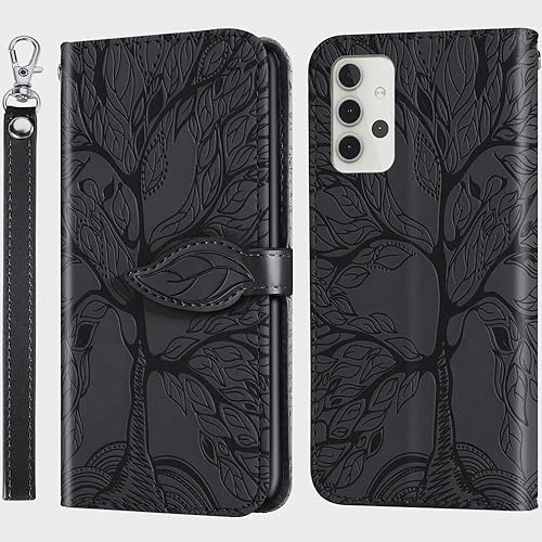 MEUPZZK Funda para Samsung Galaxy A32 5G, Samsung A32 5G, piel sintética de alta calidad con diseño de árbol en relieve, función atril, ranuras para