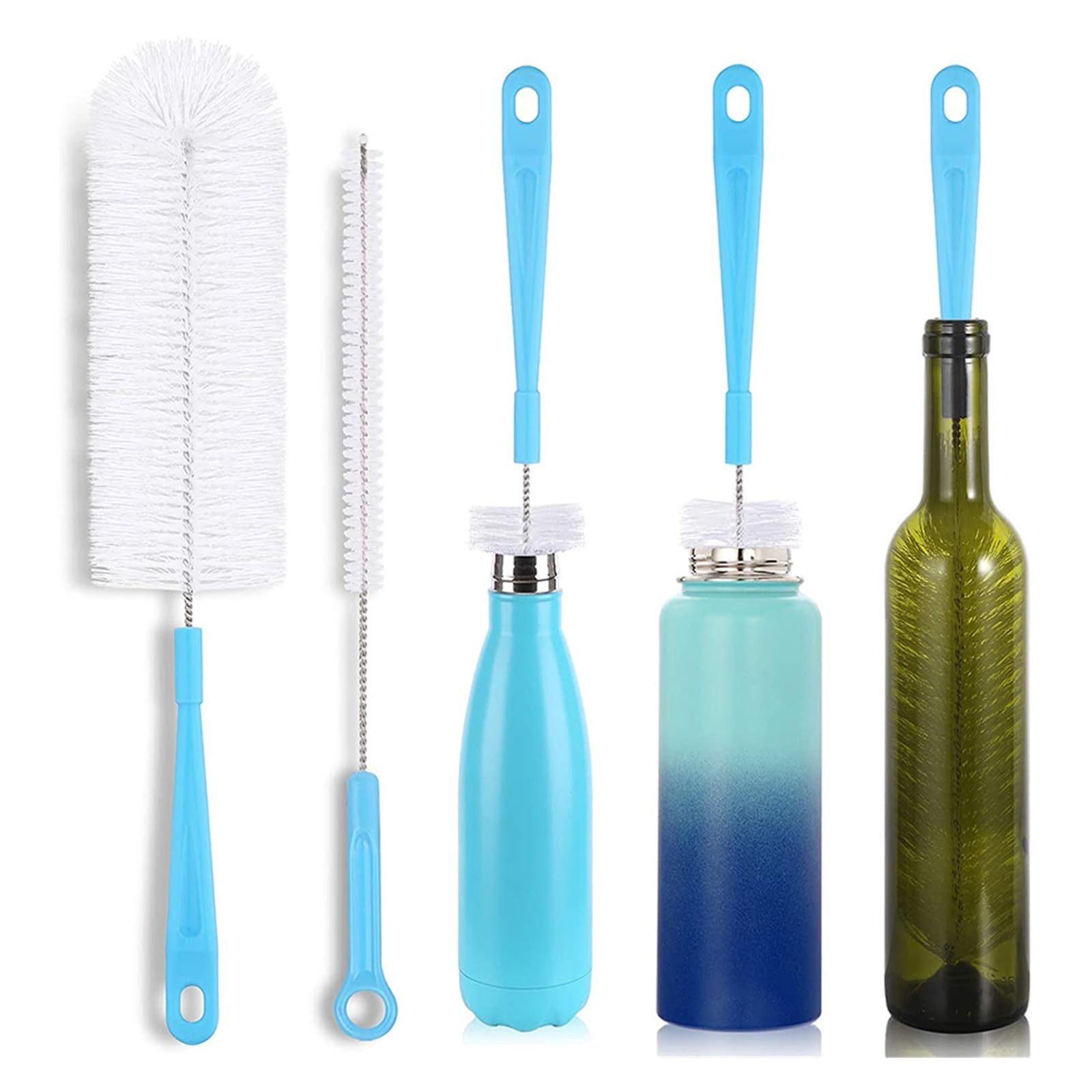 Küchenflaschen-Reinigungsbürsten-Set, Strohbürsten, Reiniger, Waschen, schmaler Hals, Bierflasche, Strohhalm, Kessel, Auslaufdeckel (Stil Q)