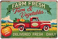 Vintage Farm Fresh Fruits & Vegetables Metal Tin Sign - 12x8 Inch Rustic Farmhouse Wall Decor for Kitchen, Man Cave, Garage, Retro Country Art