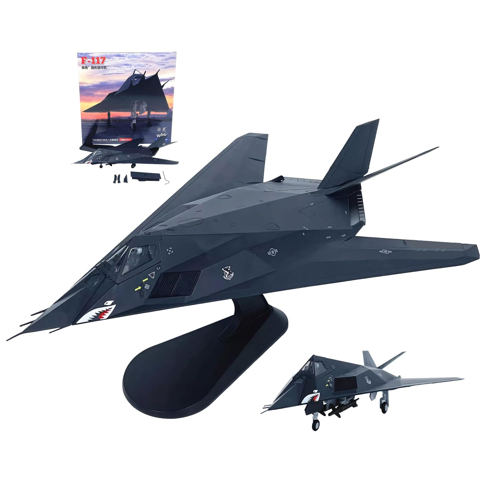 Modello pressofuso bombardiere F-117 in scala 1:72 con equipaggiamento espositore for collezionisti militari, decorazione for scrivania scaffale, regalo perfetto for appassionati aviazione