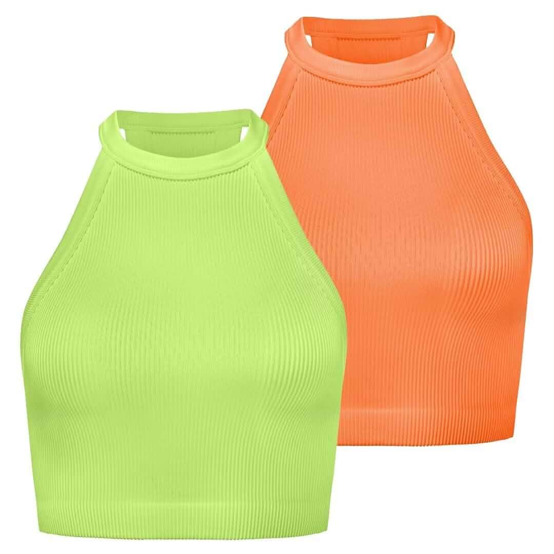 Sunzel Women's Ribbed Seamless Halter Neck Cropped Yoga Worokout Tank Top Seamless Construction, Ribbed Texture, Halter Neck, Soft Stretch, Four-Way Stretch, For Gym Casual Going Out