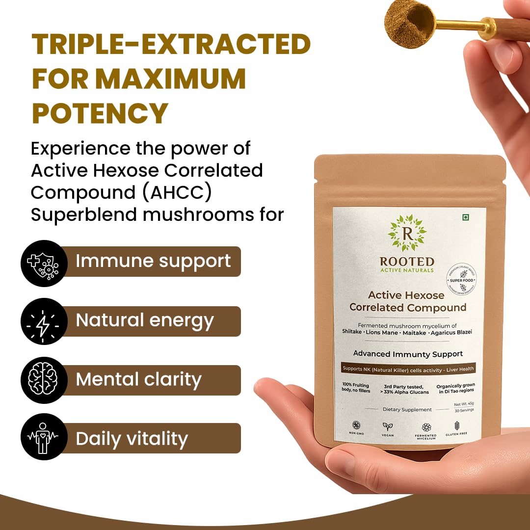 Rooted Active Organic Active Hexose Correlated Compound Powder | Immune Support Supplement | Mushroom-Derived Extract | 100% Natural, Vegan, Lab-Tested Immunity Booster (45 Grams) - Image 5 thumbnail
