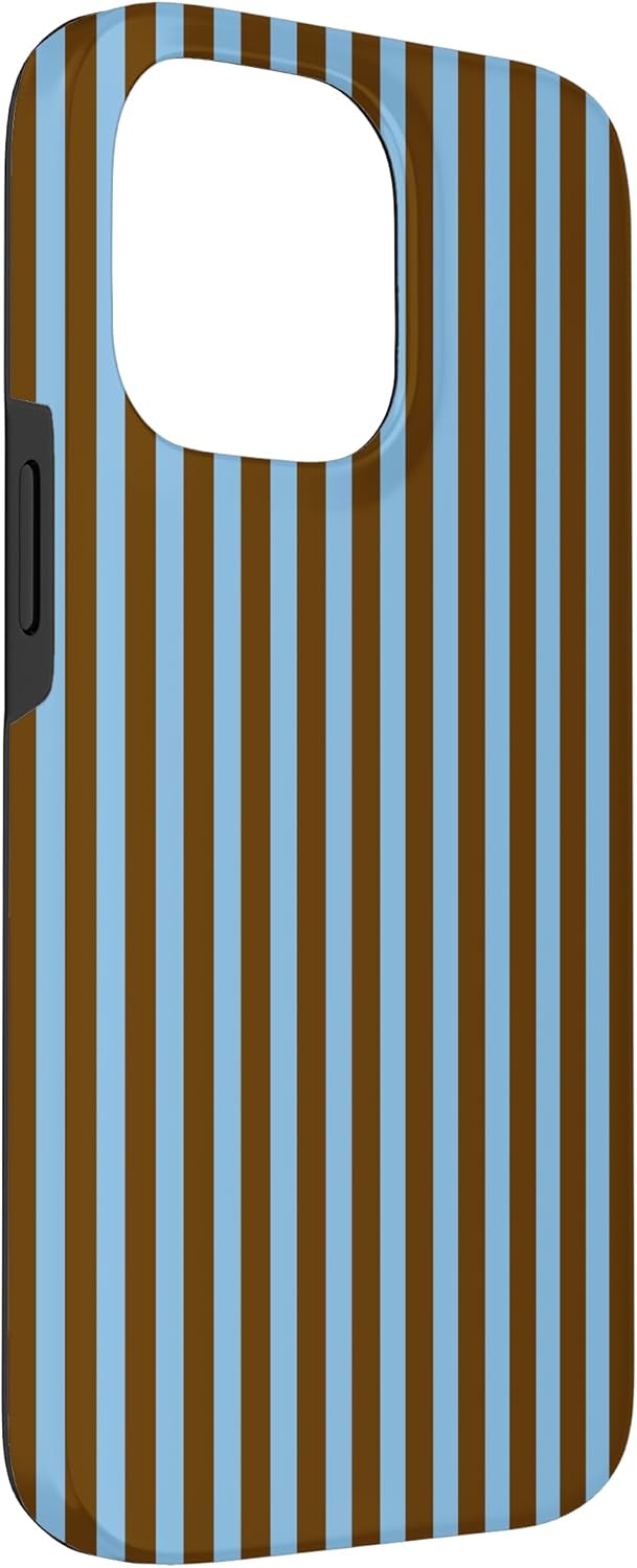 Brown Blue Vertical Line Stripes Minimalist Case for iPhone 14 Pro Max - Image 3