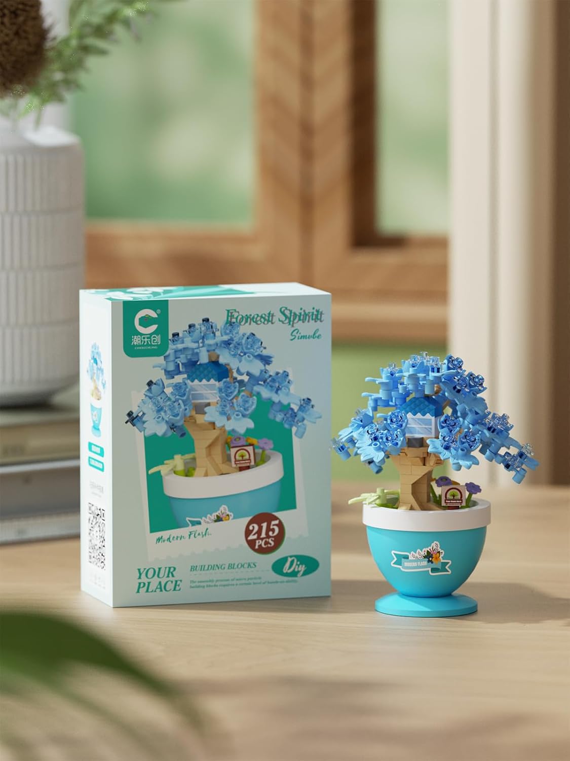 Crabapple Grace Mini Bonsai Tree Micro Building Set Building Toy Plant Cherry Tree Flower Collection Decor for Home Desk Greenery Decoration Building Blocks DIY Creative Gifts