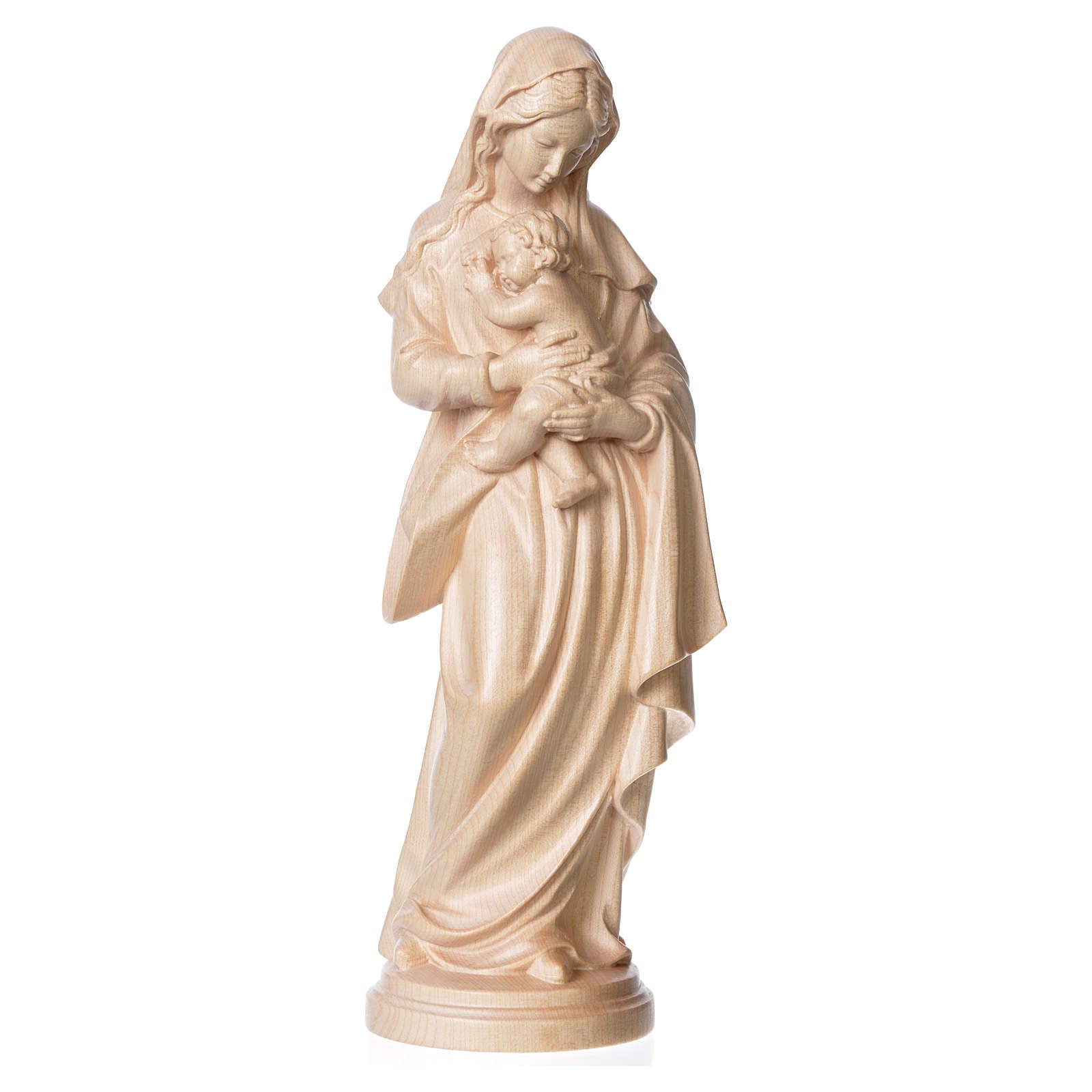 Holyart Estatua Virgen con niño de Madera Natural de la Val Gardena, Acabado con Cera Transparente, 16 cm (6.3 Inc.)