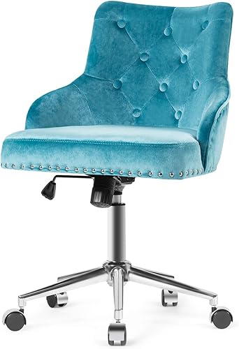 Miniatura 7 de Giantex Silla moderna de oficina en casa, sillón giratorio de terciopelo copetudo, silla de oficina de terciopelo con respaldo medio con asiento