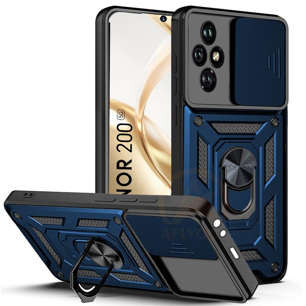 AESTMO Tough Armor Honor 200 5G Bumper Back Case Cover | Ring Holder & Sliding Camera Shield Cover | 360 Degree Protection Back Case Cover for Honor 200 5G (Blue) (B0DFTSS166) Amazon Price History, Amazon Price Tracker