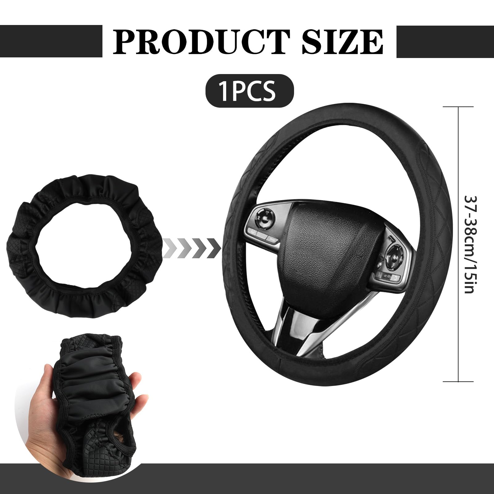 Leather Car Steering Wheel Cover, Non-Slip Car Wheel Cover Non Slip Car Wheel Cover Protector Breathable Microfiber Leather Universal Fit For Most Cars Black Red - Foto 2