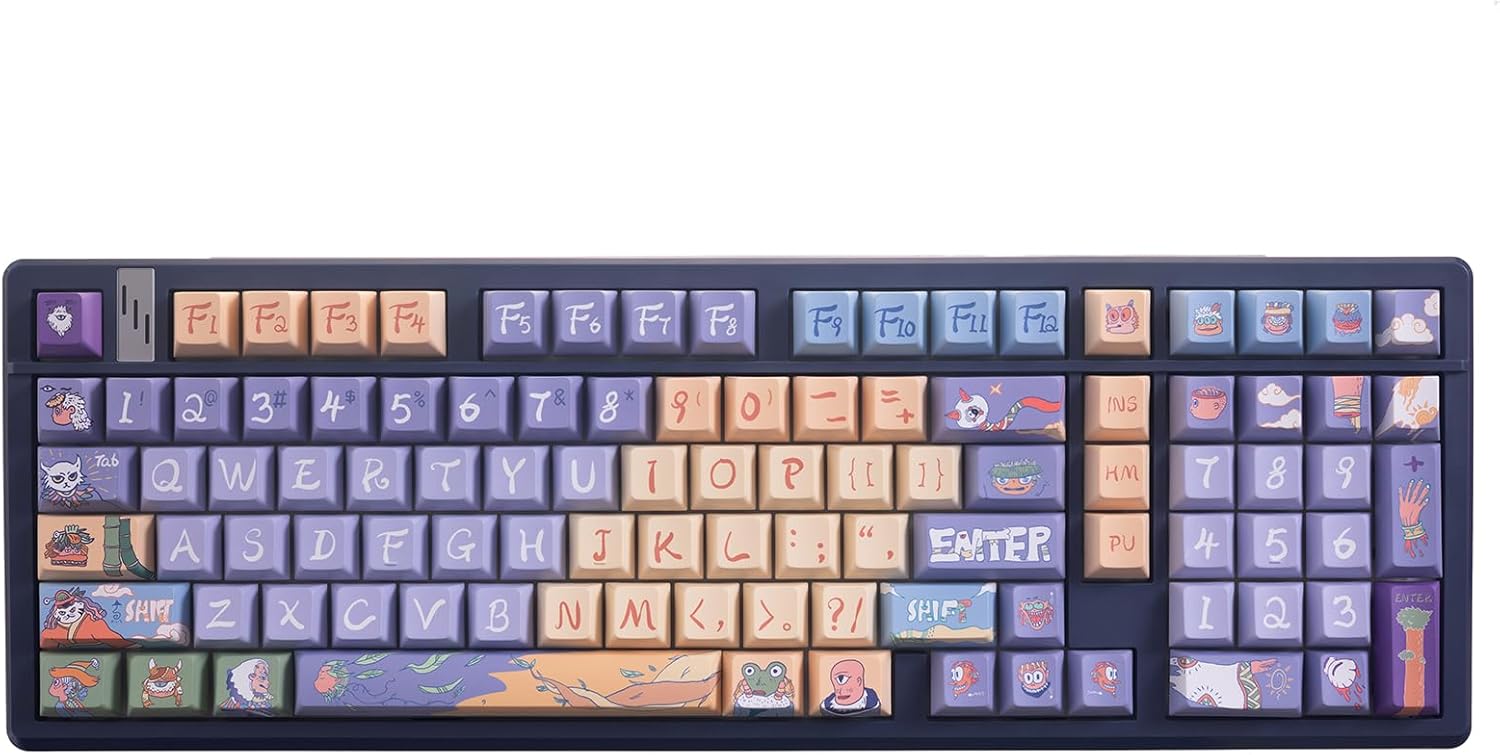 GK GAMAKAY 139 Keys Modern Keycaps Set, Five-Sided Thermal Sublimation Original Cherry Profile PBT Keycap for 60/61/64/68/75/87/96/104/108 Layout Mechanical Gaming Keyboard (Purple&Yellow)