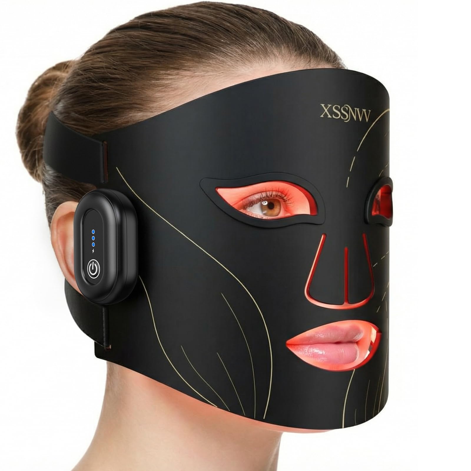 LED Maske Gesicht, Kabellos Lichttherapie Gesichtsmaske, 4 Modi für Anti-Aging, Hautklärung, Entzündungshemmend, Beruhigend, rote/blau LED, Aufladbar Rotlichtlampe Gesicht, Schönheitsgeschenke