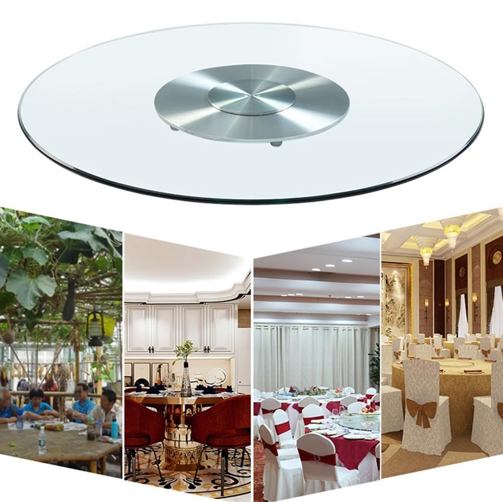 Grand plateau tournant Lazy Susan en verre trempé – Plateau rotatif de 91,4 cm avec base en aluminium pivotant à 360° pour salle à manger, cuisine ou buffet, parfait pour le divertissement
