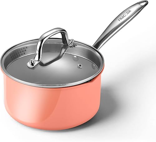 Sartén antiadherente de 2.5 cuartos de galón con tapa, cacerola de cerámica pequeña, no tóxica, sin PTFE ni PFOA, apta para horno y compatible con