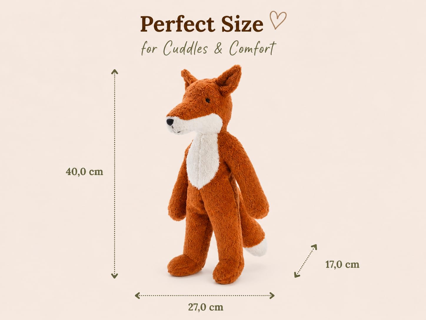 SENGER NATURWELT großer Schlenker-Fuchs, Kupfer I Kuscheltier aus GOTS-zertifizierten Materialien I Naturnahes Design für Spielspaß und Dekoration