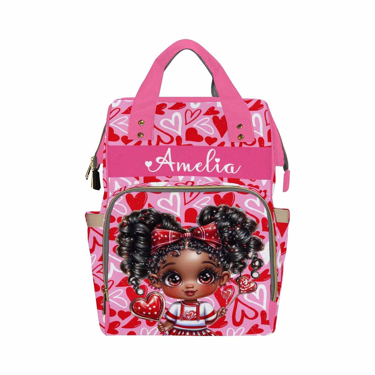 Customized School Bag with Name, Large Capacity Waterproof Diaper Bag, Beautiful Girl Print Monogram Nappy Backpack with Thermal Pockets for Adults Kids,s for Mom Dad