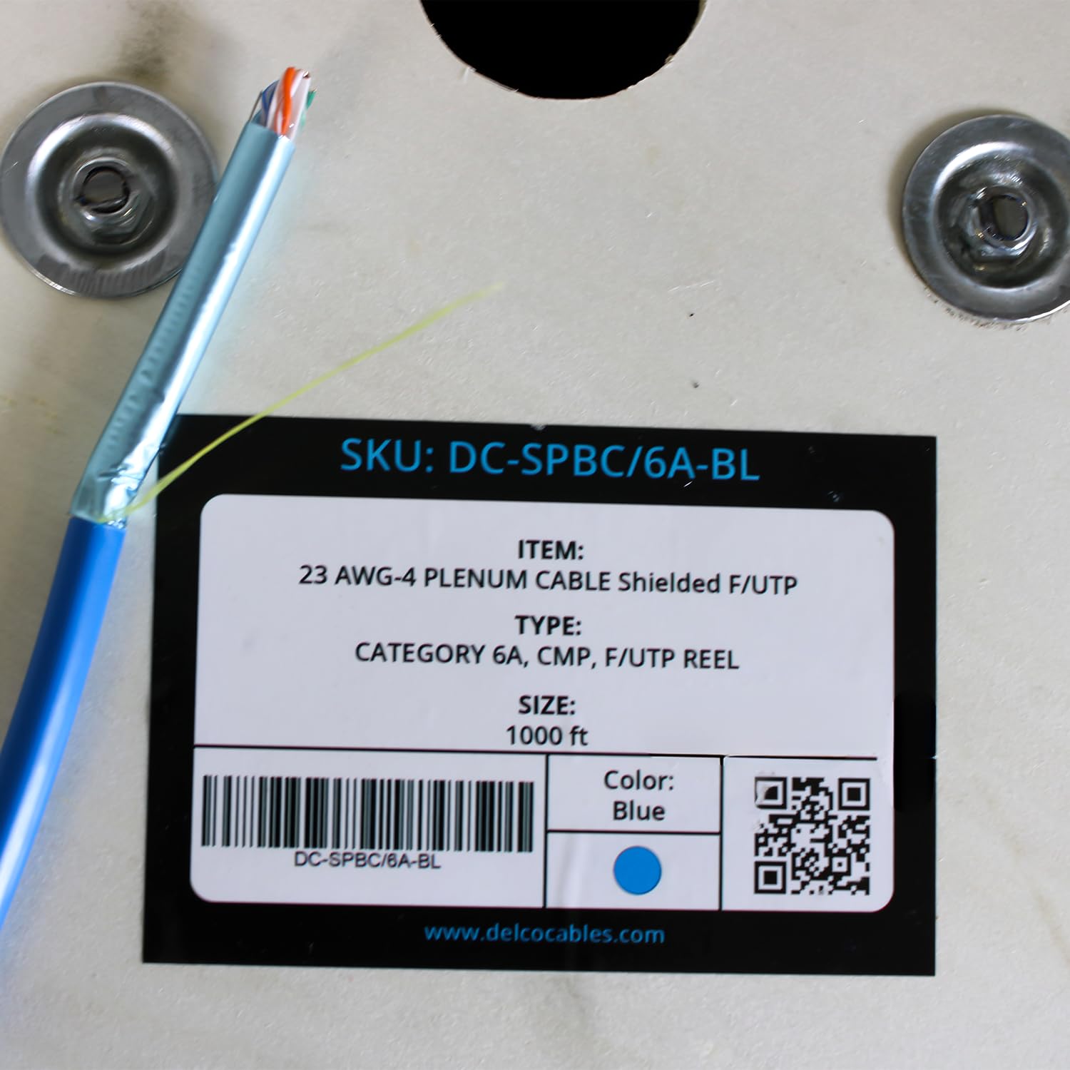 Cat6A Plenum Cable 1000ft | ETL Listed | Shielded (F/UTP) Twisted Pairs | 23AWG Solid Bare Copper | 750MHz High-Speed Ethernet | Wooden Reel | Fire Retardant CMP (Black, 1000ft)