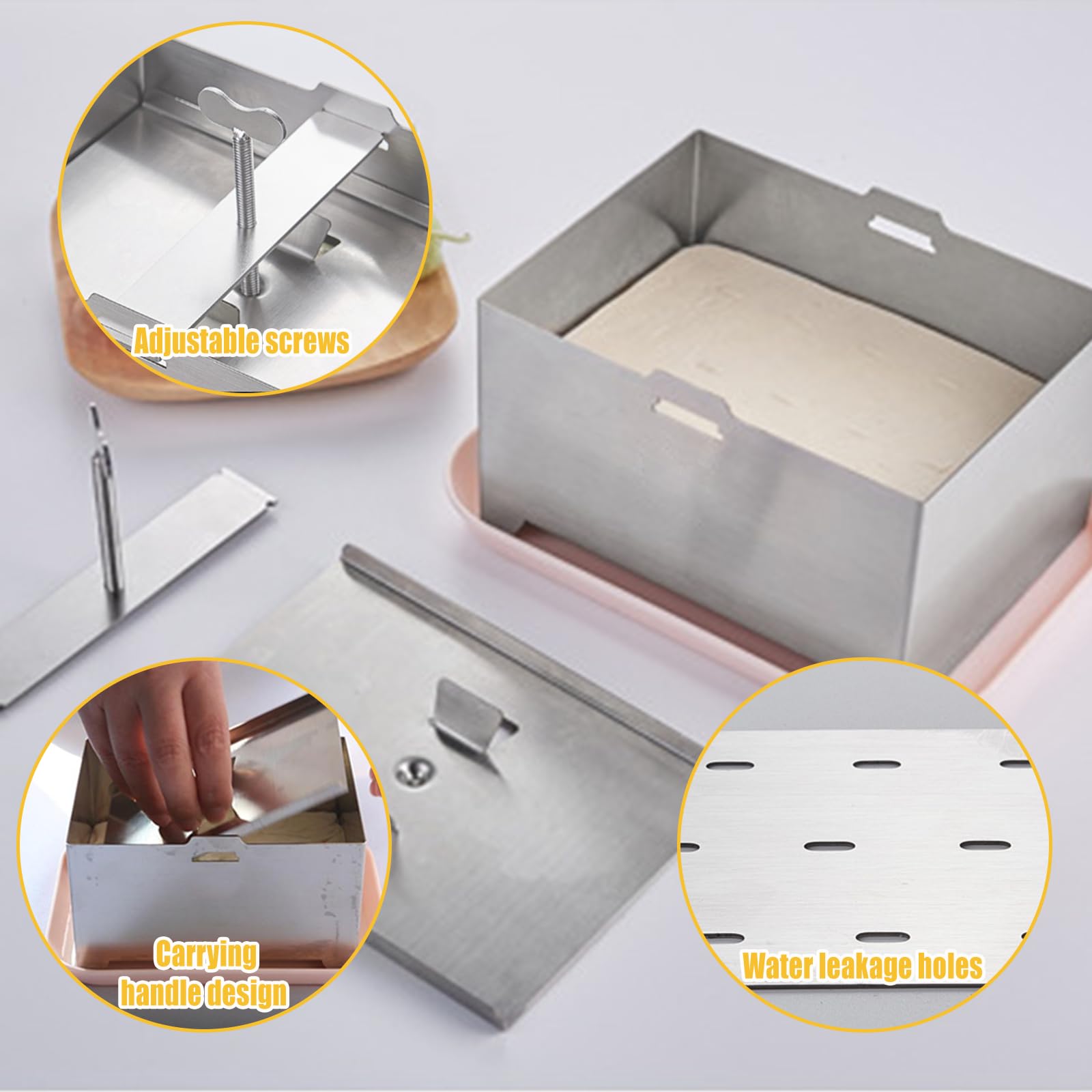 Presse à Tofu en Acier Inoxydable,Smavles Presse à Tofu avec Plaque et Gaze pour la Cuisine,le Restaurant,la Fabrication de Tofu,la Machine à Tofu avec Presse(12*12*9CM)