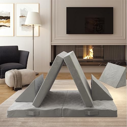 Miniatura 7 de Milliard Sofá modular para niños y niños pequeños para sala de juegos y dormitorio, tela de terciopelo gris suave lavable, con manta adicional, 52 x