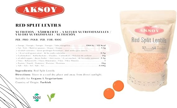 Aksoy Premium Quality Red Split Lentils 1KG