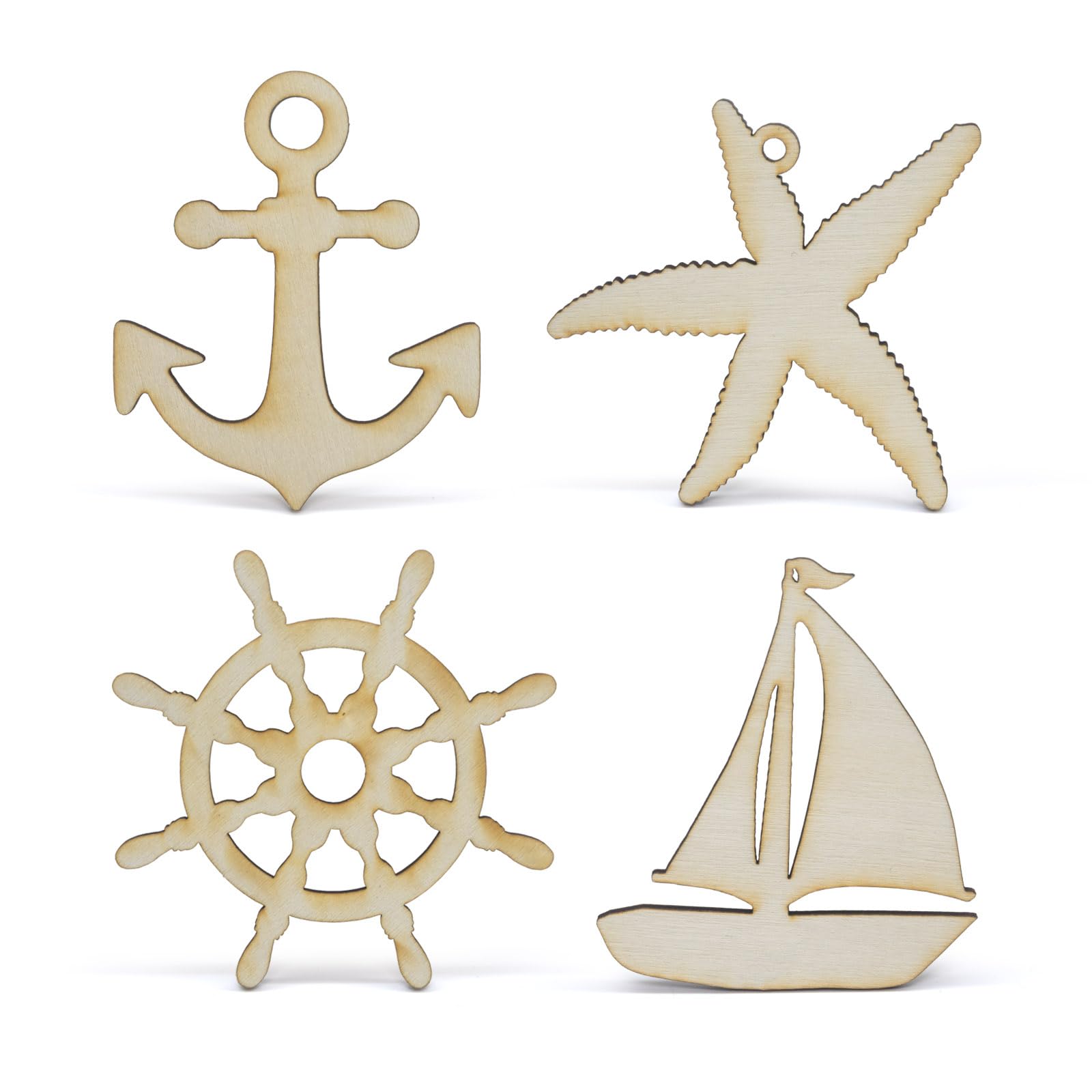 Découpes nautiques en bois Summer‑Ray pour loisirs créatifs et déco de plage, lot de 48