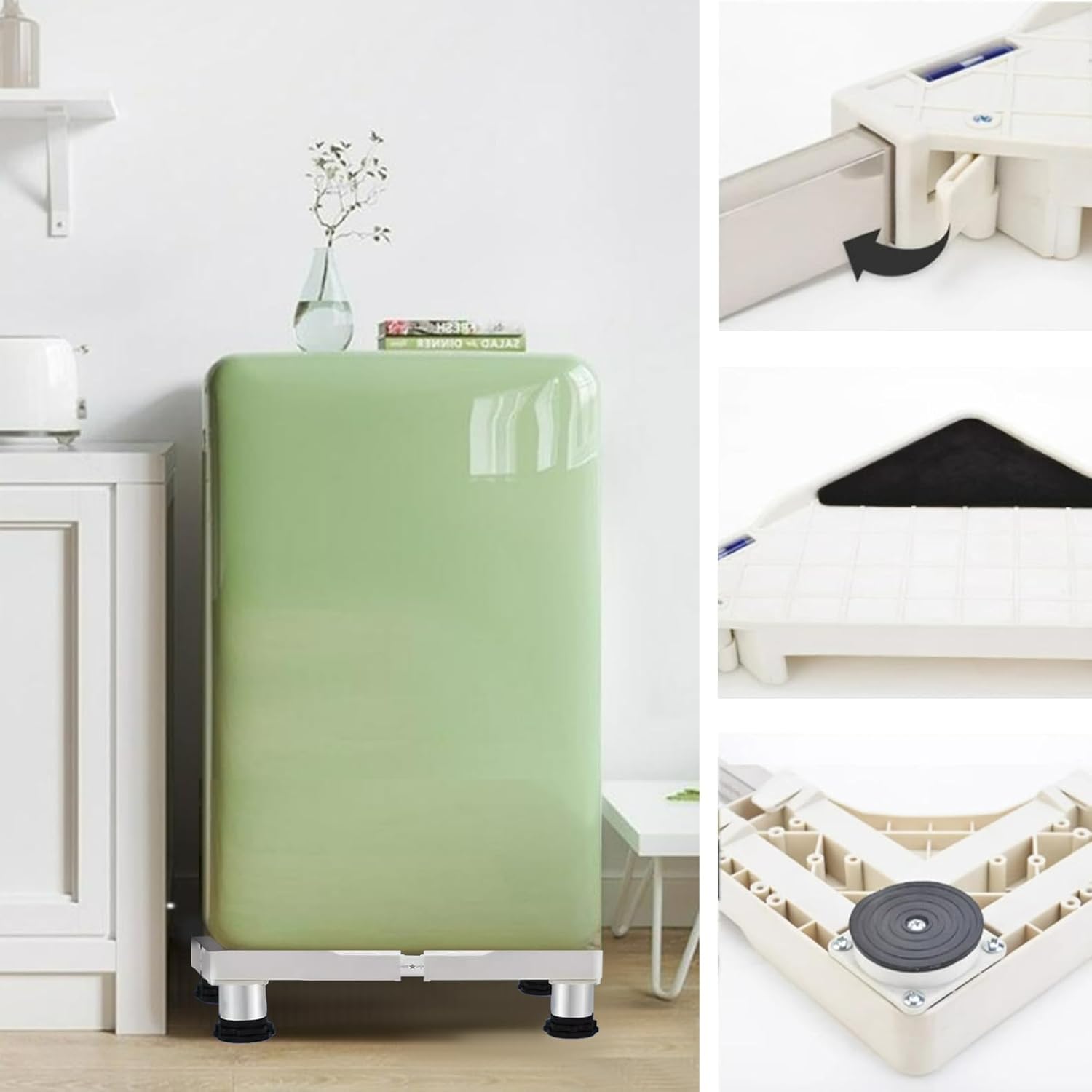 Mini Fridge Stand Adjustable 15.4"-16.1" Dryer Stand Pedestal with 4 Strong Feet Stand for Small Fridge Universal Stand- Furniture Portable Appliance Pedestal (White,Height 39cm)