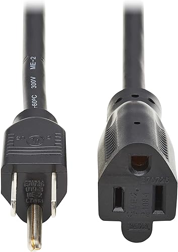 Tripp Lite Cable de extensión de alimentación estándar, 1 pie 1.0 ft, 13 amperios 120 V, 16 AWG, enchufes NEMA 5-15P a 5-15R, certificación UL,