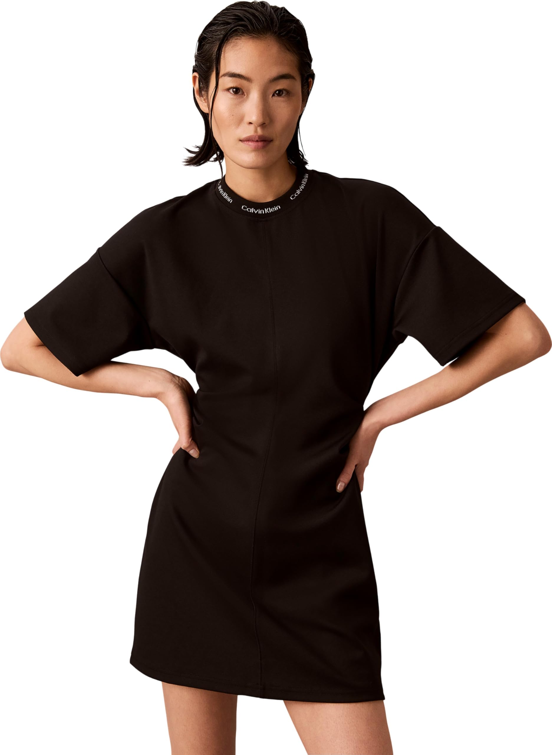 Calvin Klein T-Shirt Kleid Logo Rib Interlock Damen Schwarz Größe S