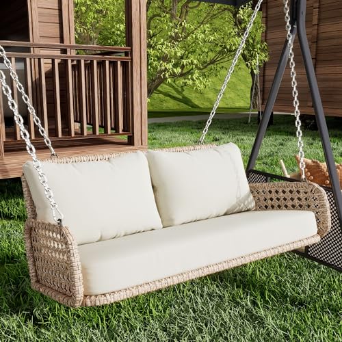 Tcewhhy Balancelle Double en rotin PE, Suspendue pour Le Jardin, avec Coussins et 2 chaînes (240 cm chacune), sans Structure, Coussins déhoussables et...
