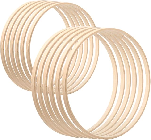 Sntieecr 12 Pack 2 Sizes Wooden Bamboo Floral Hoop Wreath Macrame Craft Hoop Rings for DIY Wedding Wreath Decor, Dream Catcher and Wall Hanging Crafts (15cm & 20cm)
