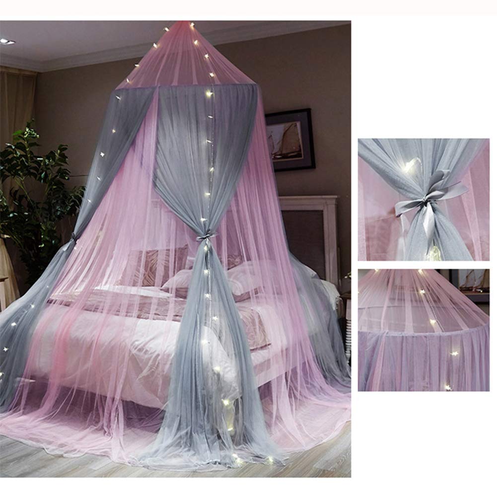 Mosquitero para Camas Universal, Suave Y Cómodo, Anti-Insectos Mosquitero de Dosel Cobertura Completa Adecuado para Camas Individuales Y Dobles Pink gris(Altura:2.7M)