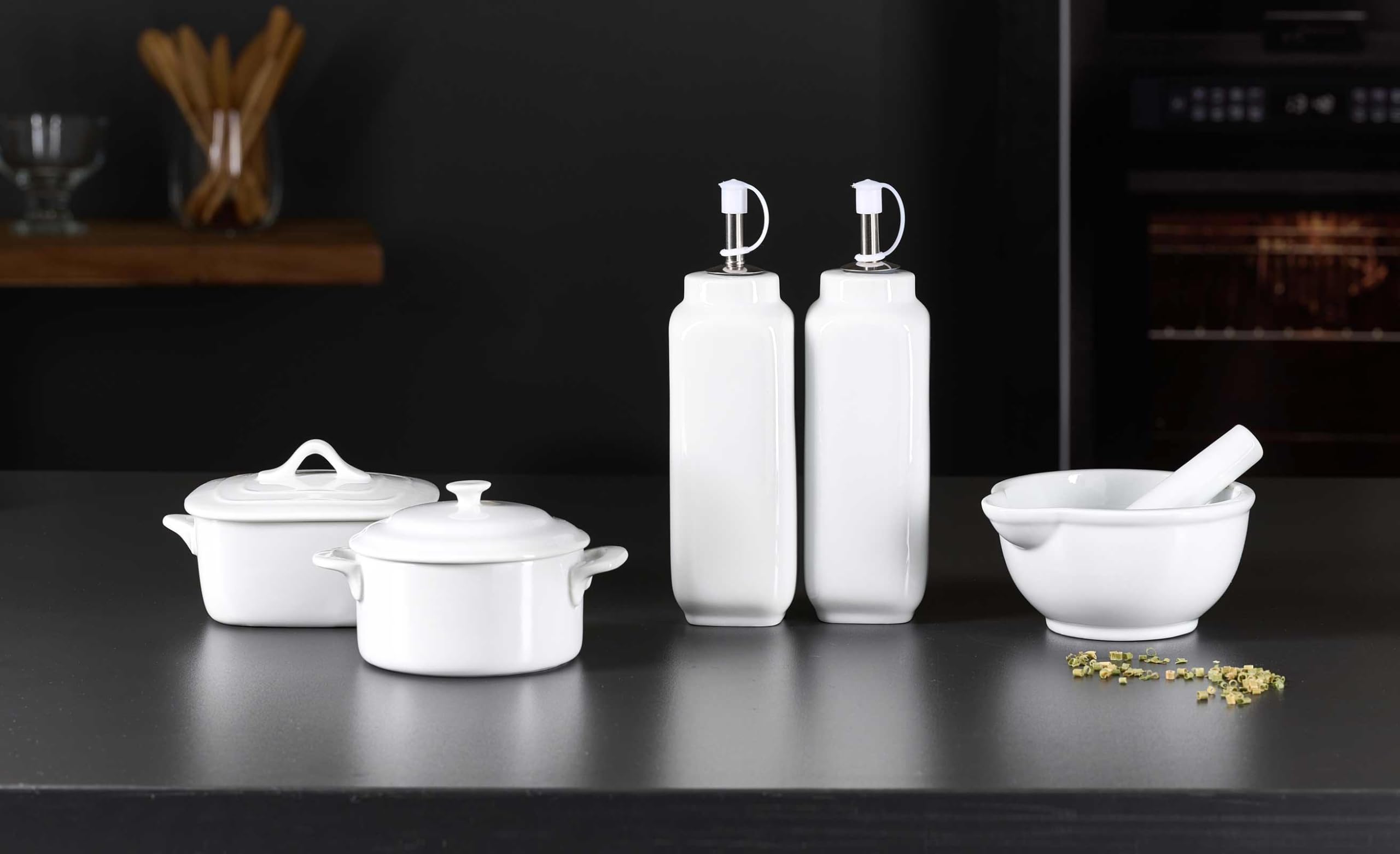 Ritzenhoff & Breker Bianco Essig -/Öl-Flasche 9,5 cm 6er Set, Weiß | Porzellan, Spülmaschinenfest & Mikrowellengeeignet, Klassisches Geschirr