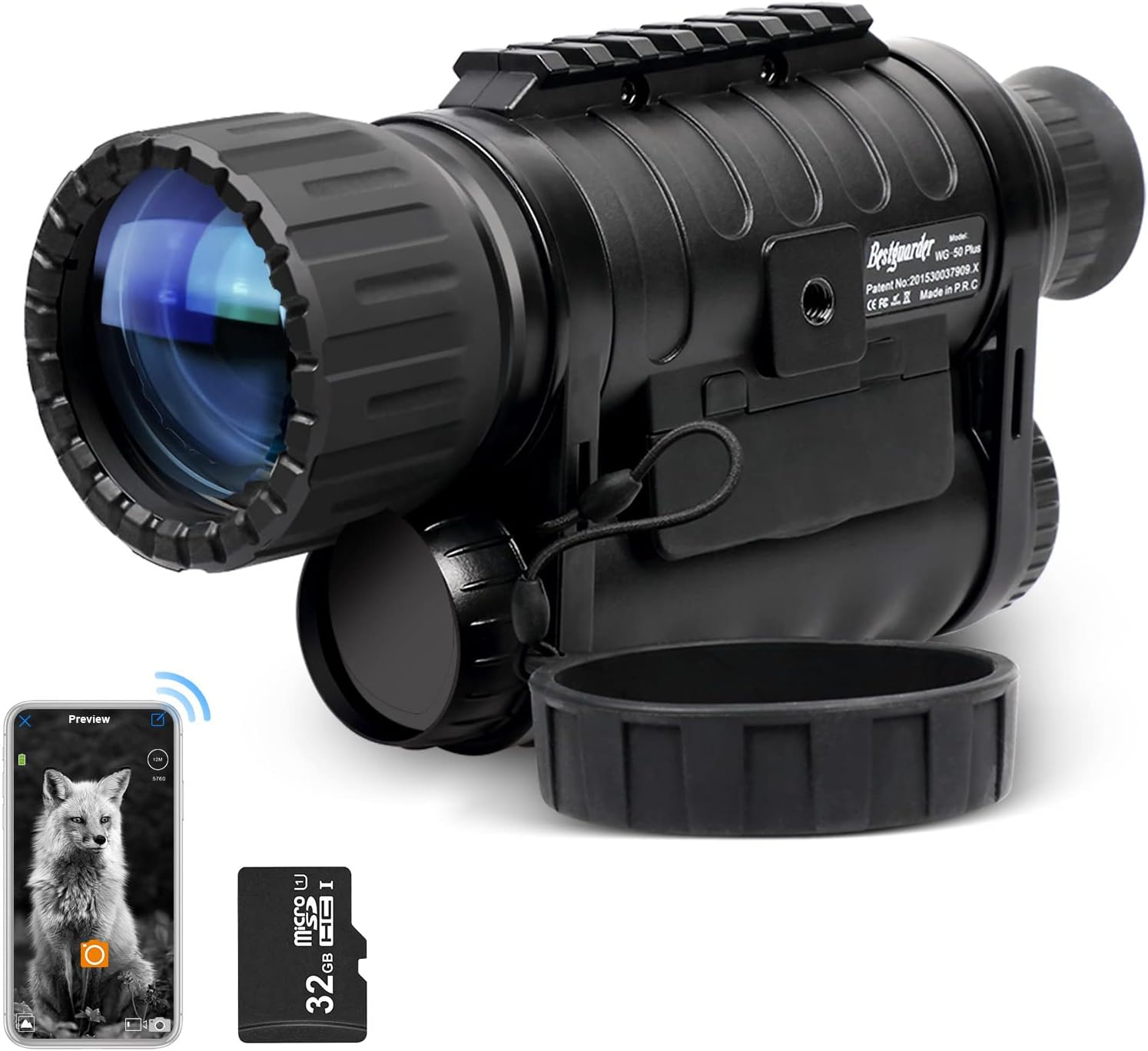 Infrared HD Night Vision Monocular with WiFi,Bestguarder WG-50 Plus,6-30X50MM Smart Digital Hunting Gear Can Takes 5mp Photo 720 Video from 1300ft Distance in Complete Darkness