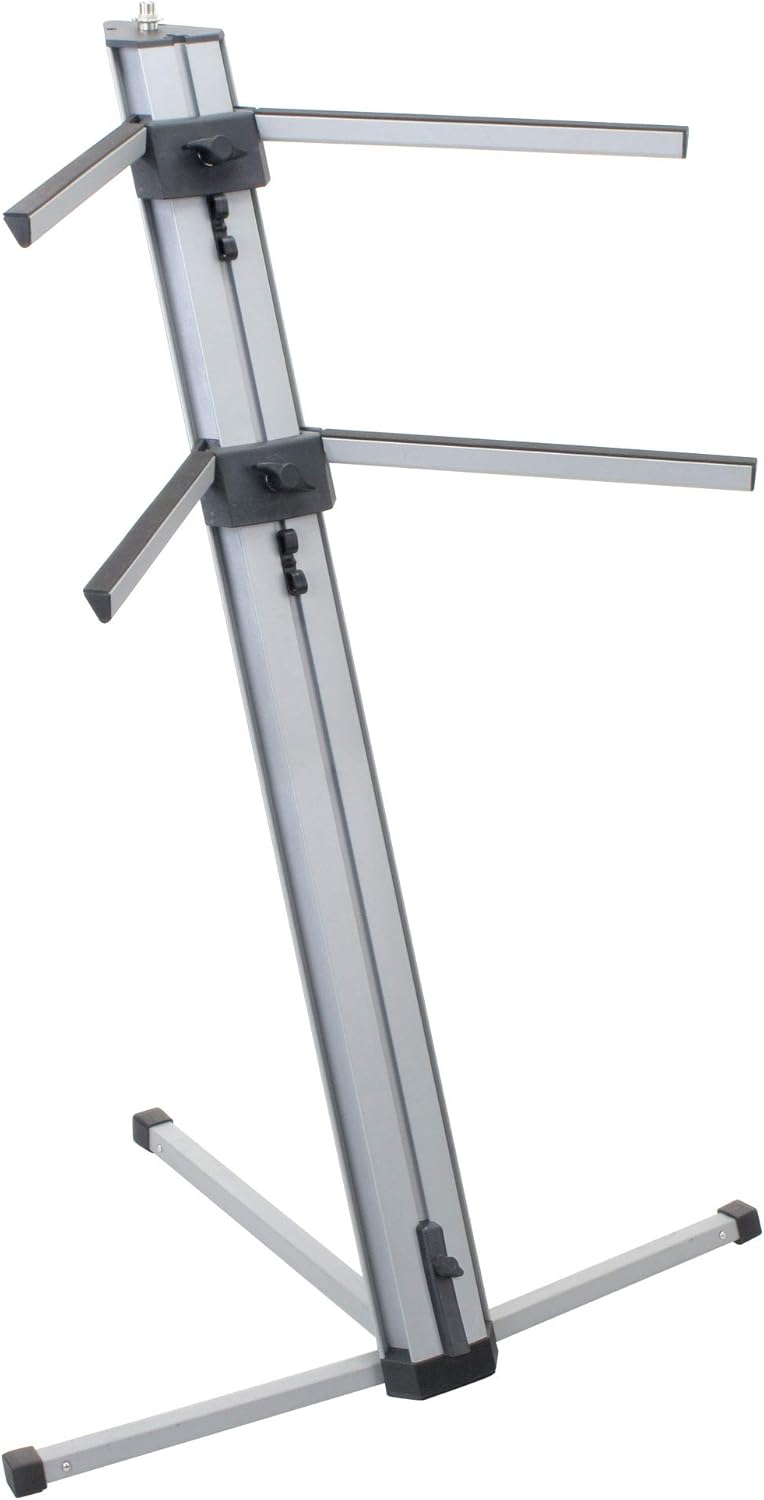 Classic Cantabile KS-100 Doppel-Keyboardständer - Keyboardständer 2-fach Höhenverstellbar - Keyboardstativ mit 25 kg Tragkraft pro Ebene - Anschluss für Mikrofonarm - Silber